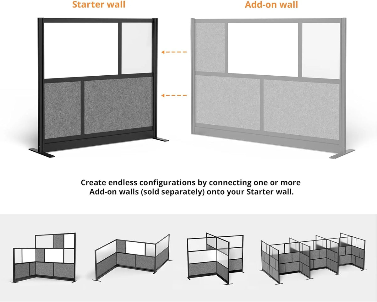 53in x 48in Modular Wall Room Divider with Whiteboard Panels J24399