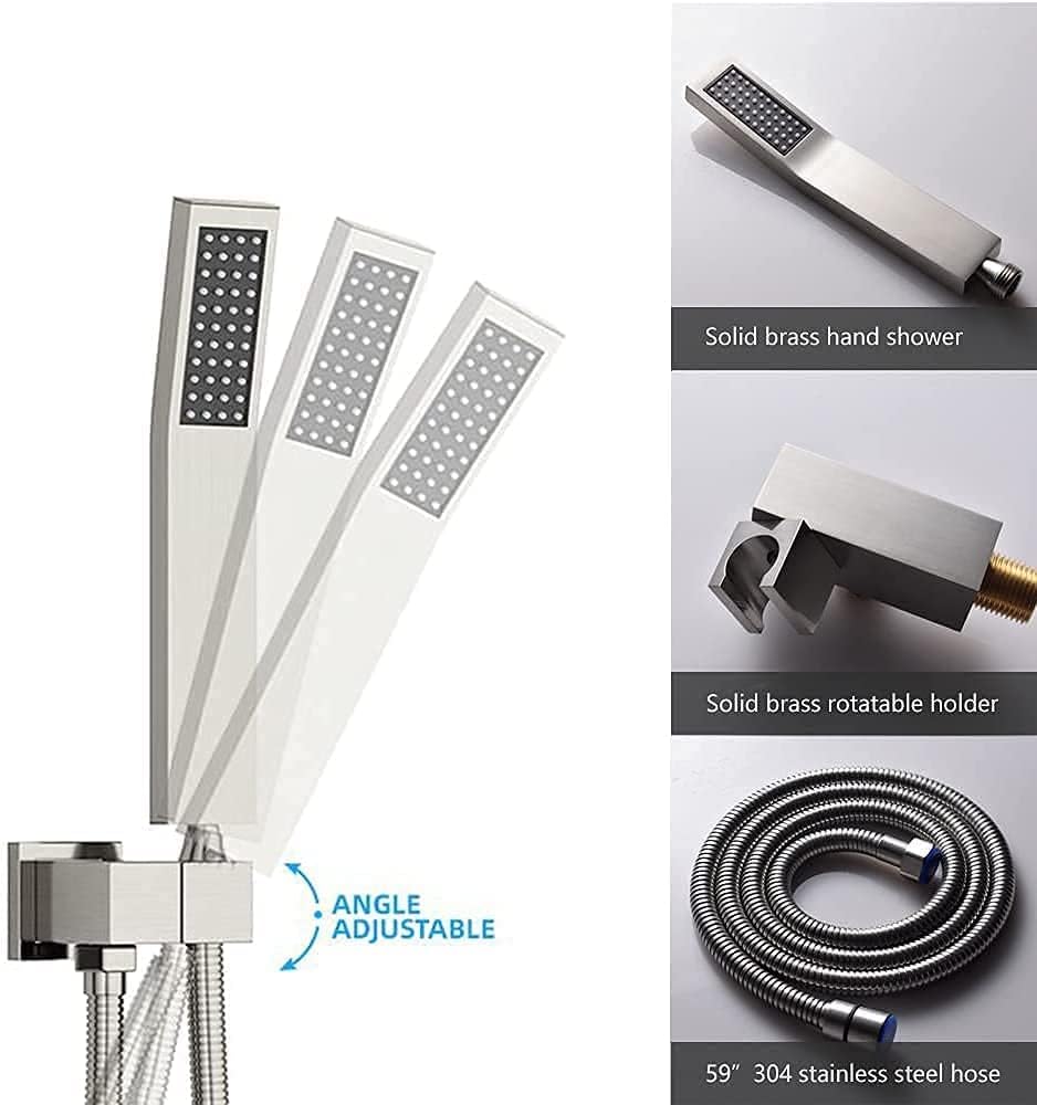 16 Inch Square Rainfall Shower System Set with 4 Body Spray Jets and Handshower U19686