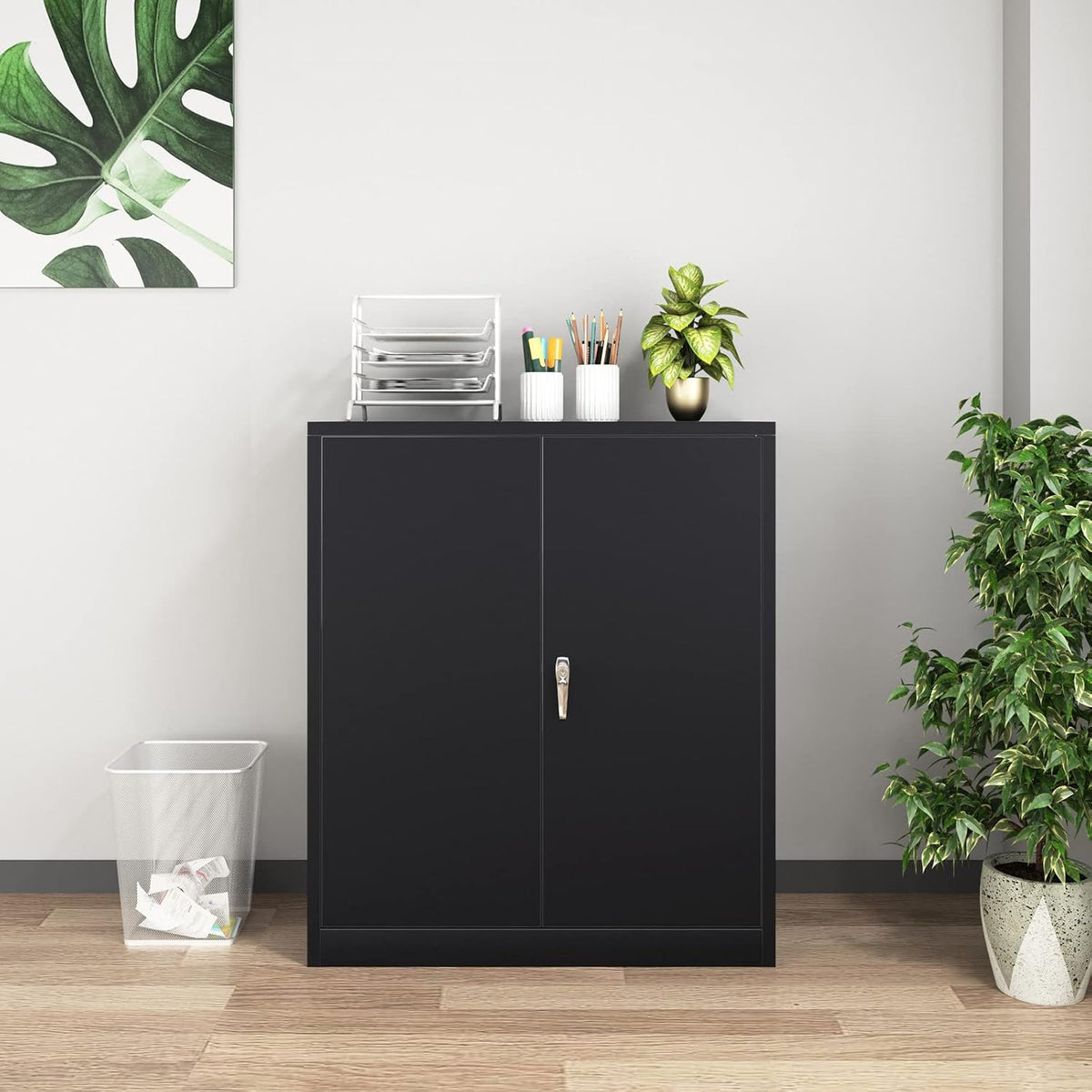 Grey Metal Storage Cabinet with Doors and Adjustable Shelves F976647