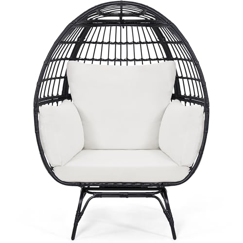 Oversized 360 Swivel Rattan Egg Chair with Beige Cushion A90180
