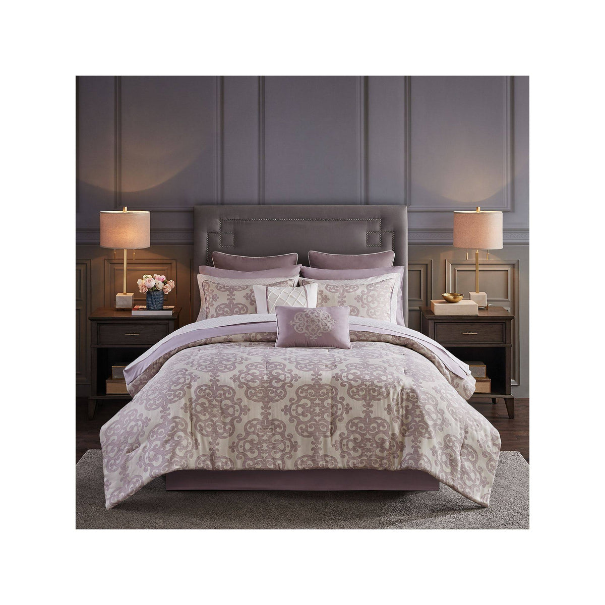 Purple 16 Piece Jacquard Bedding Set with 2 Sheet Sets Cal King A894
