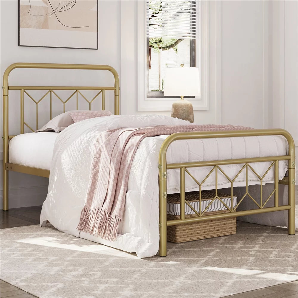 Twin XL Antique Gold Metal Platform Bed X710