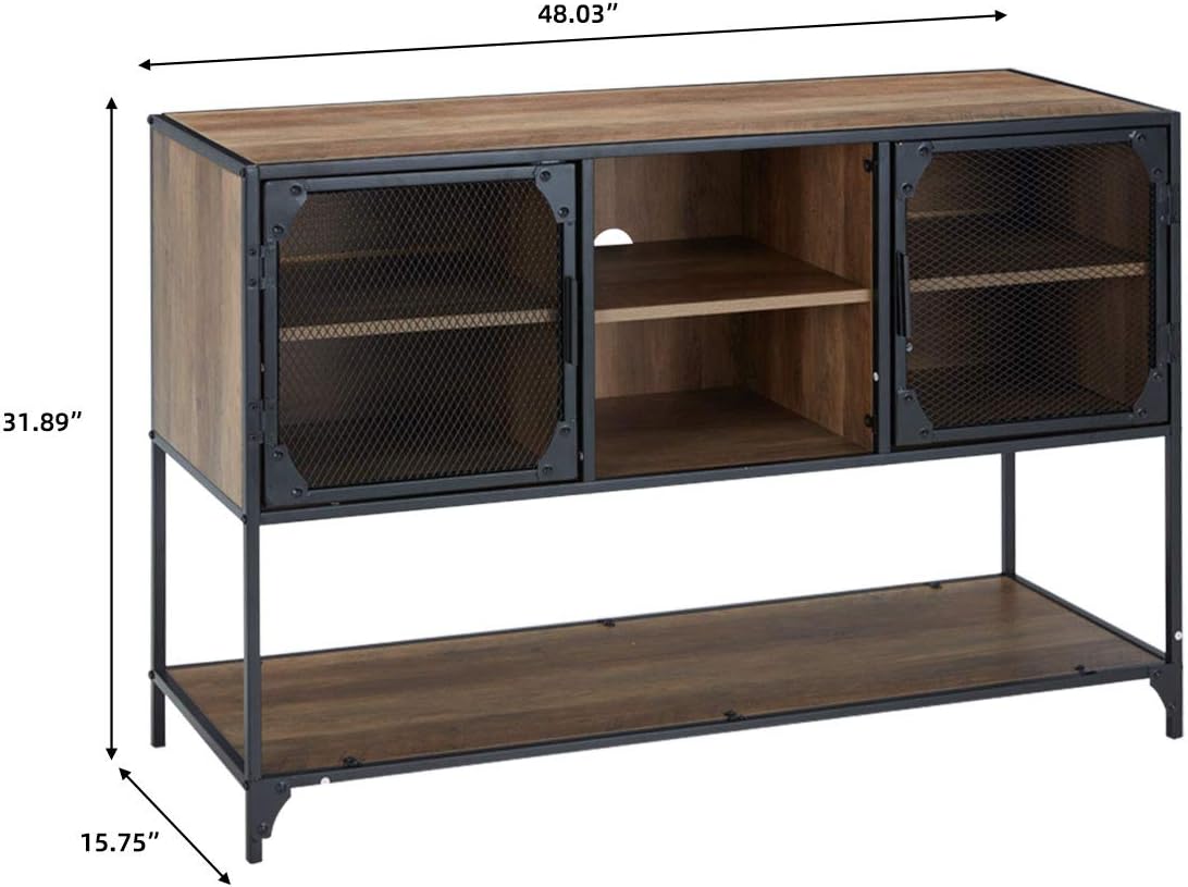 Rustic Brown Kitchen Storage Cabinet with Metal Mesh Doors and Adjustable Shelves M676698