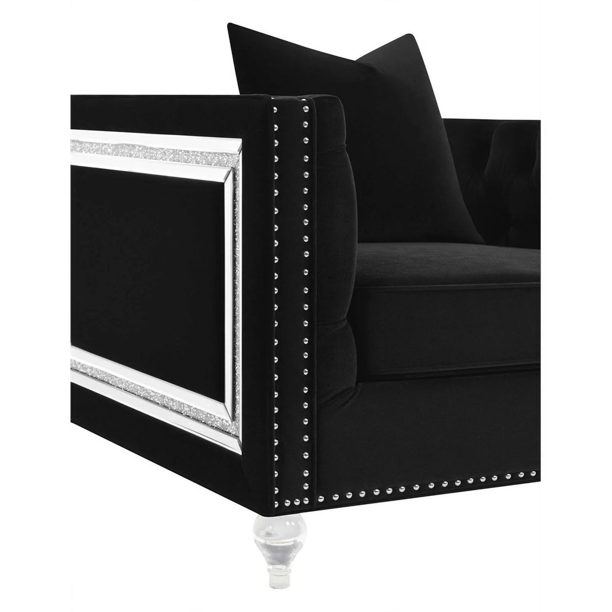 Black Velvet Tufted Arm Loveseat J10012