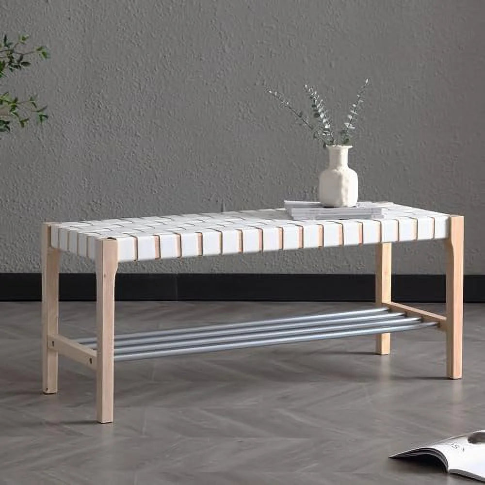 Brown Woven Straps Entryway Bench R215140