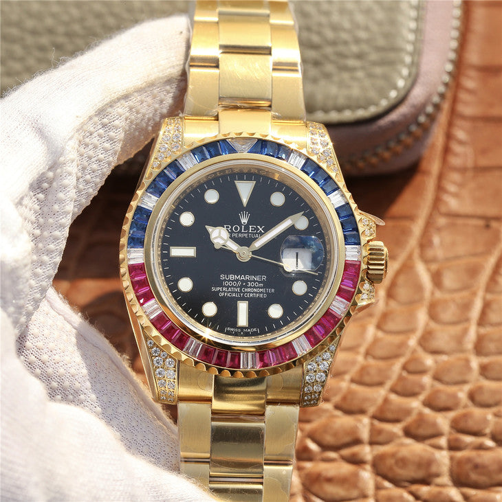 Golden Blue Red Diamond Black Dial 40mm X5962