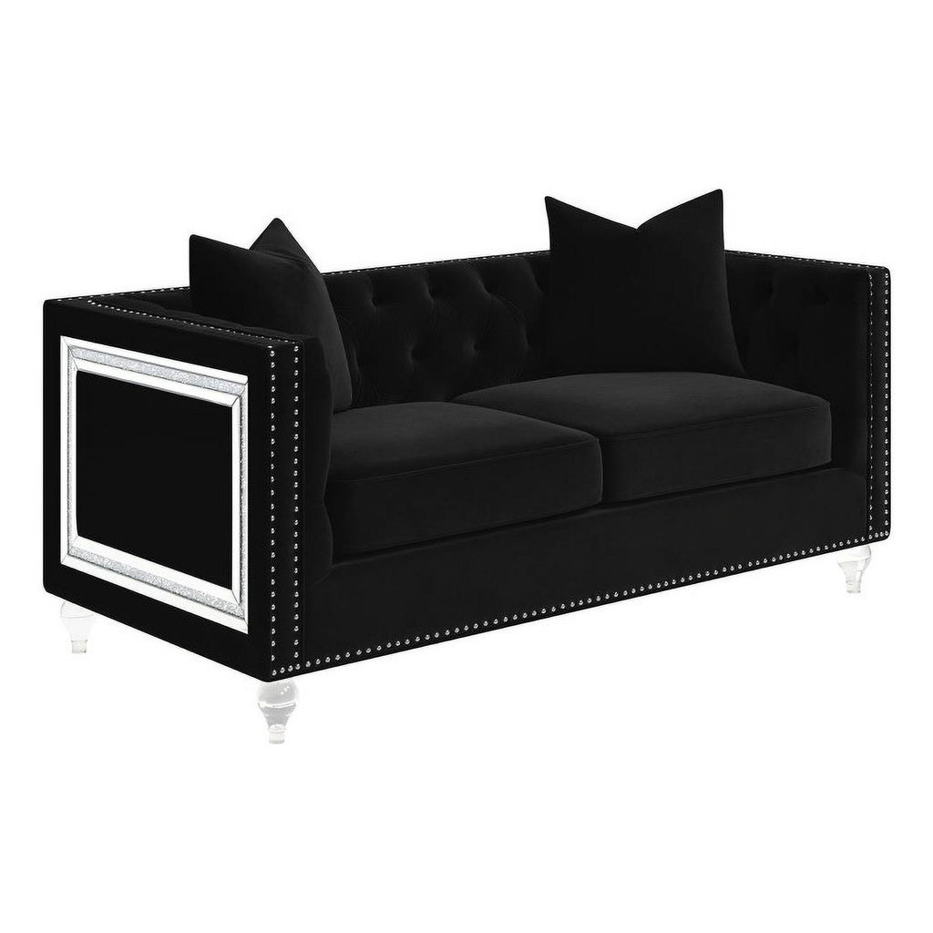 Black Velvet Tufted Arm Loveseat J10012