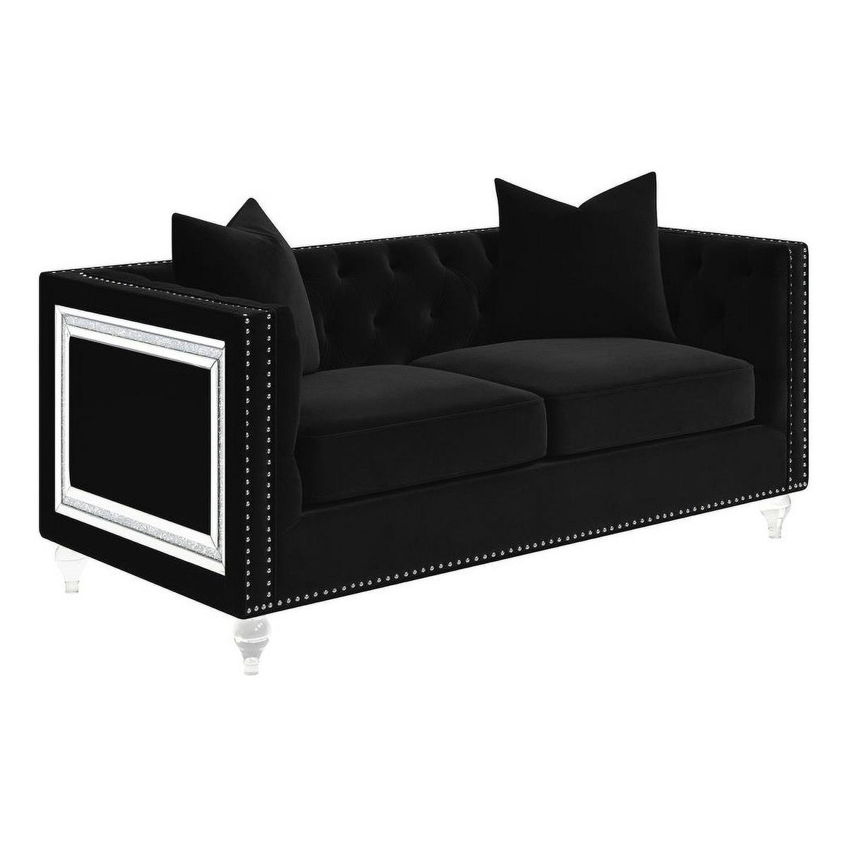Black Velvet Tufted Arm Loveseat J10012