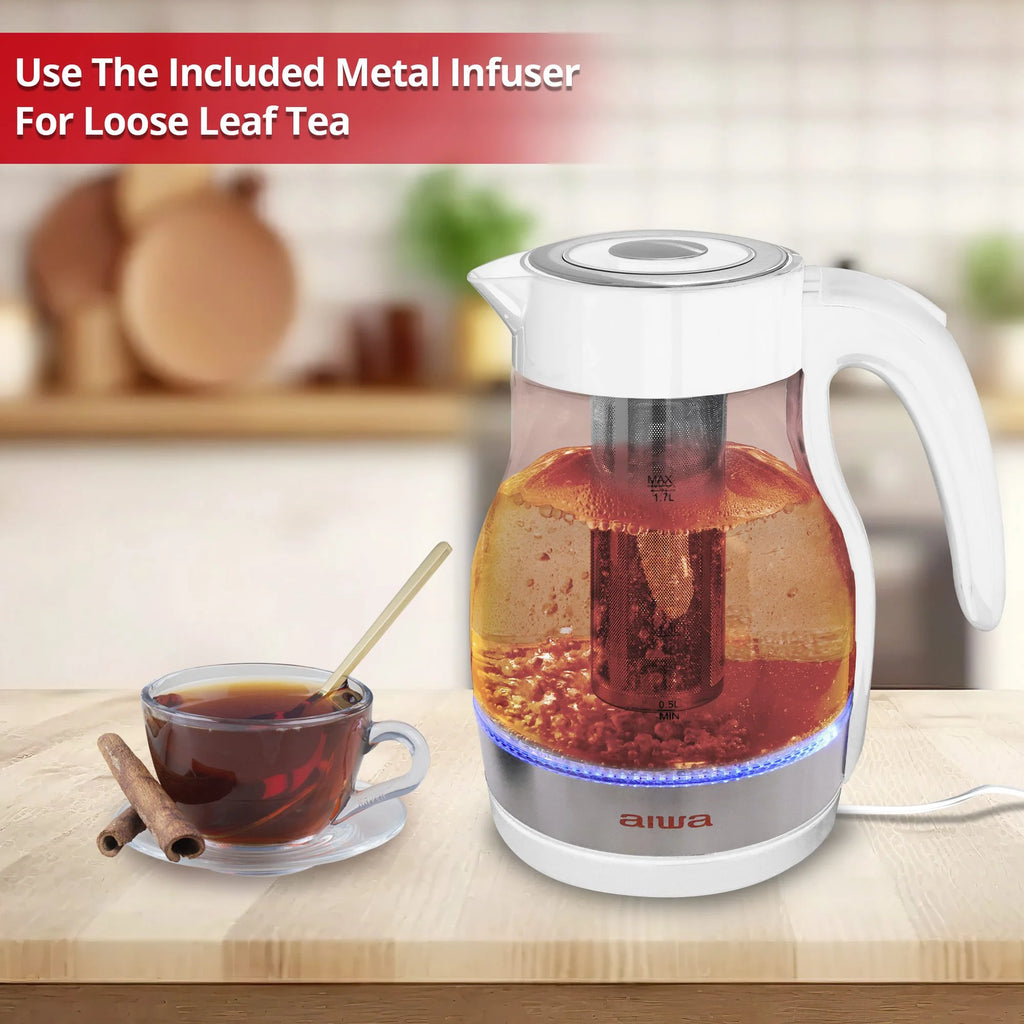 2 in 1 White Infusion Kettle with Removable Stainless Steel Tea Infuser M8590