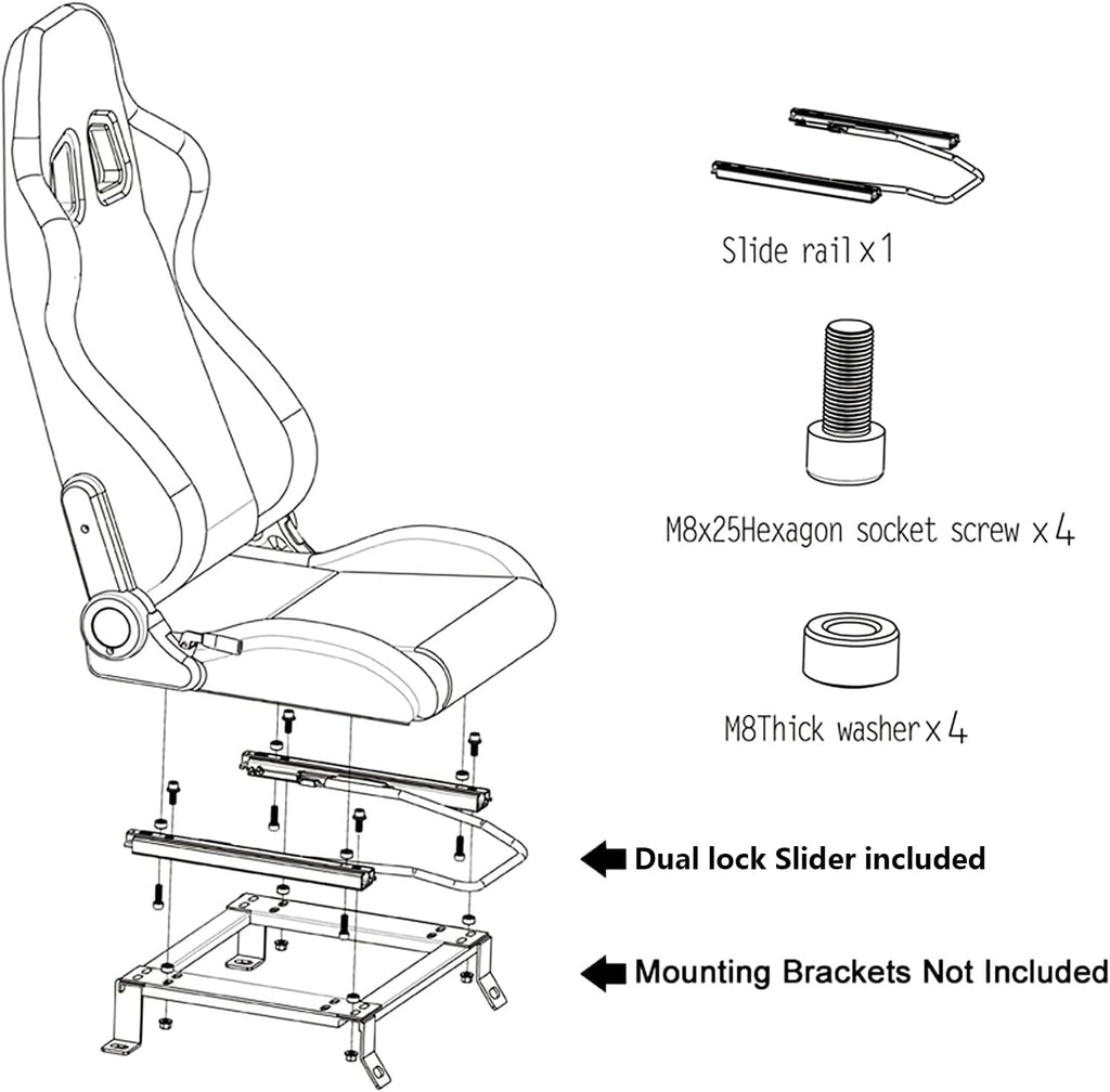 2PCS PVC Leather Racing Bucket Seats with Sliders (Black & White) T10977
