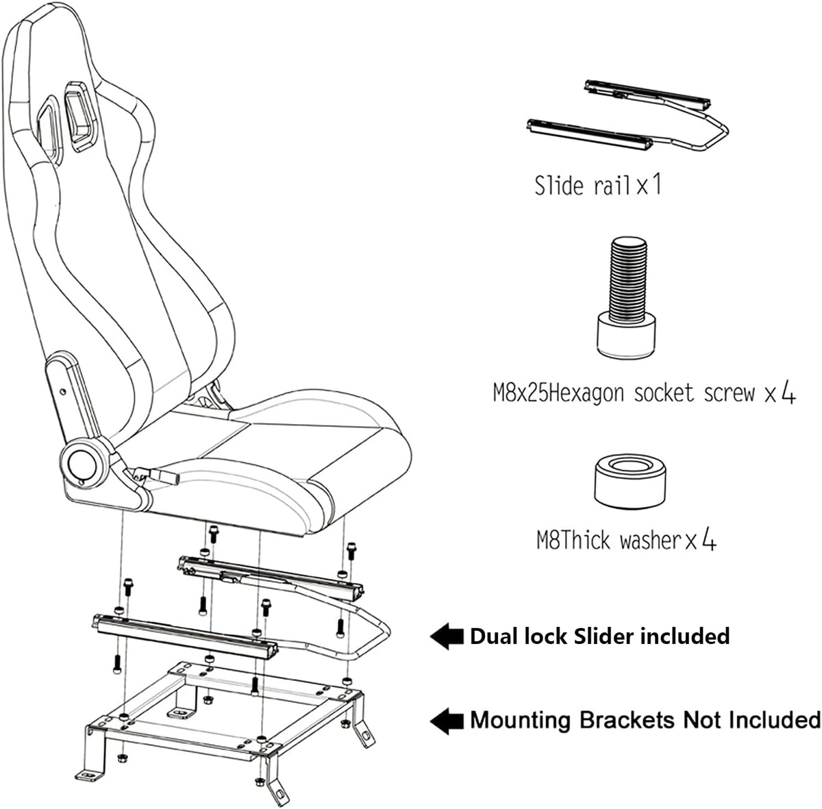 2PCS PVC Leather Racing Bucket Seats with Sliders (Black & White) T10977