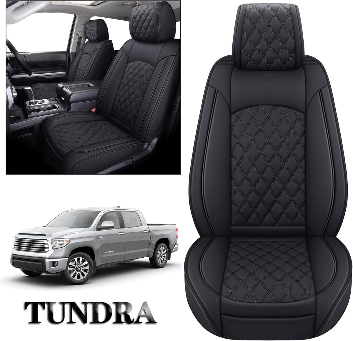 Black Leather Seat Covers for Toyota Tundra Crewmax Double Cab Split Bench 40/60 5 PCS Full Set T9924