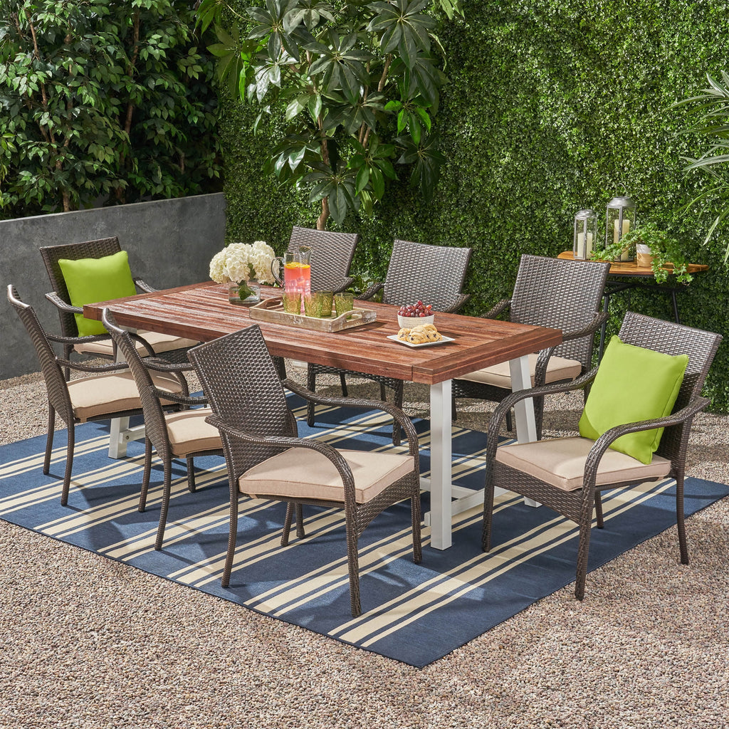 Outdoor Wood and Wicker 8 Seater Dining Set W2335