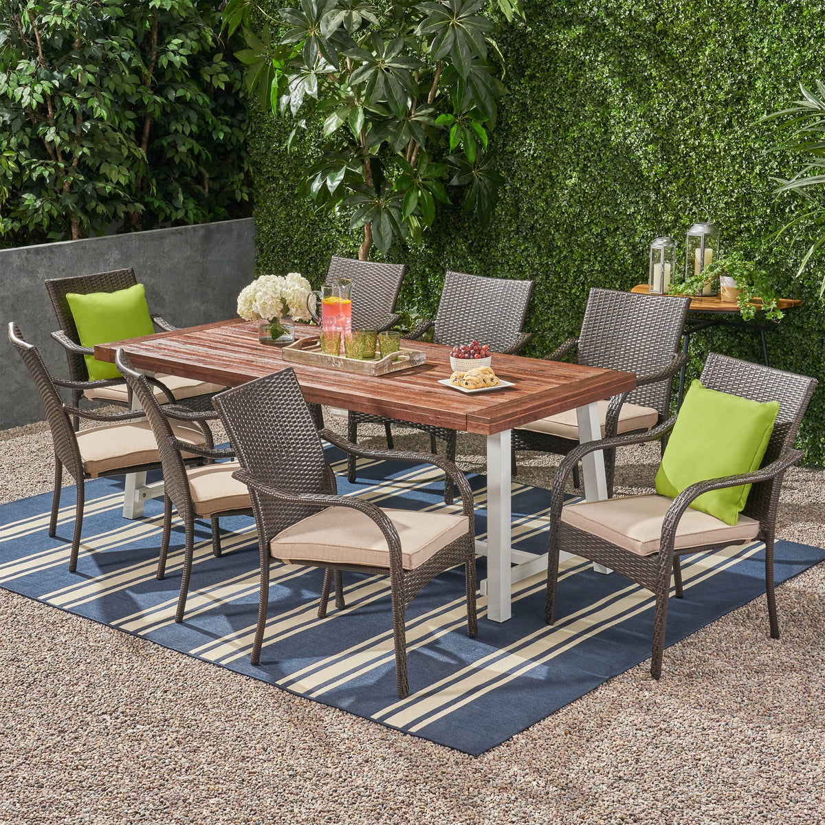 Outdoor Wood and Wicker 8 Seater Dining Set W2335