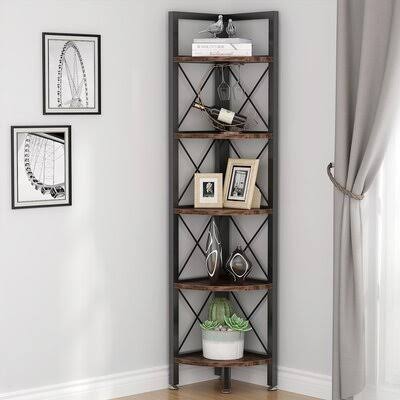 Gray Steel Corner Bookcase N449674