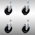 5 inch Hard Rubber Wheel Swivel 10mm Threaded Stem Caster Set E449