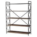 5-Shelf Metal and Wood Bookcase in Black/Oak S297370