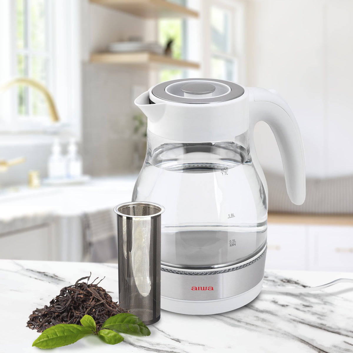 2 in 1 White Infusion Kettle with Removable Stainless Steel Tea Infuser M8590