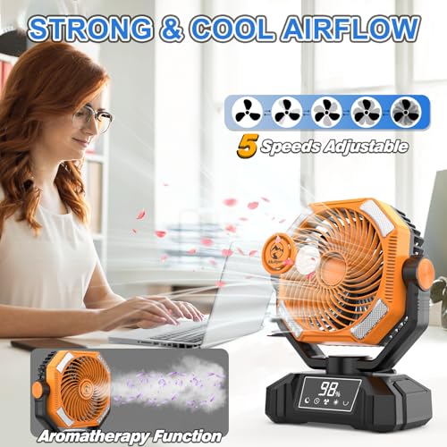 20000mAh Rechargeable Battery Powered Camping Fan with LED Lantern E124