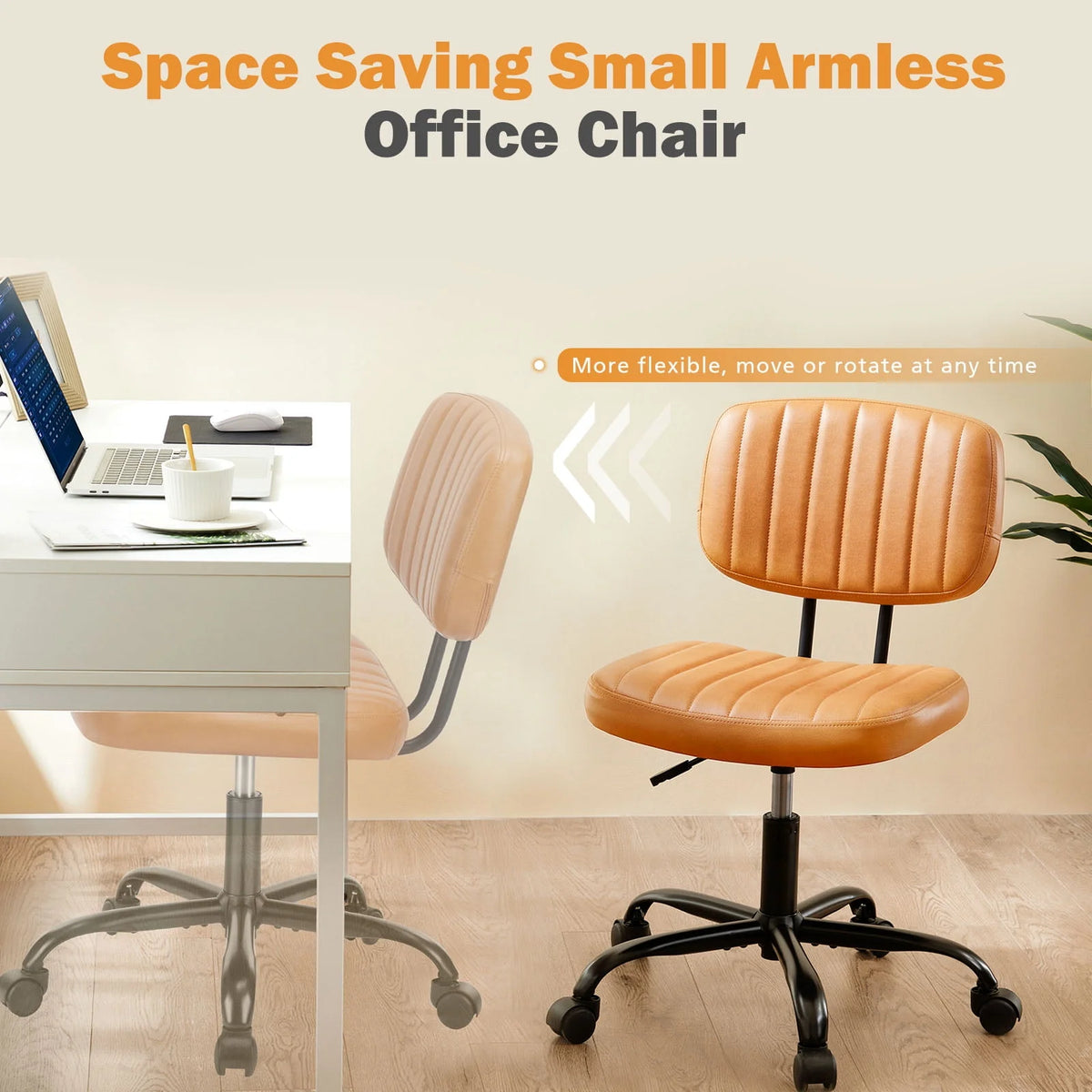Armless Desk Chair with Wheels and Lumbar Support A802862