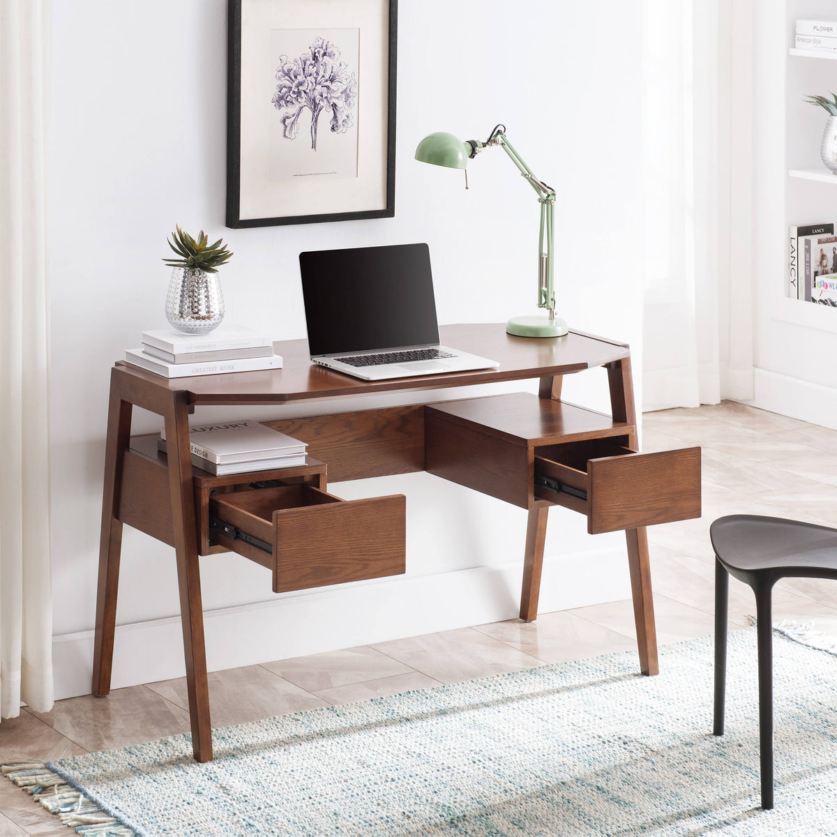 White Writing Desk with Storage D594