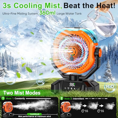 20000mAh Rechargeable Battery Powered Camping Fan with LED Lantern E124