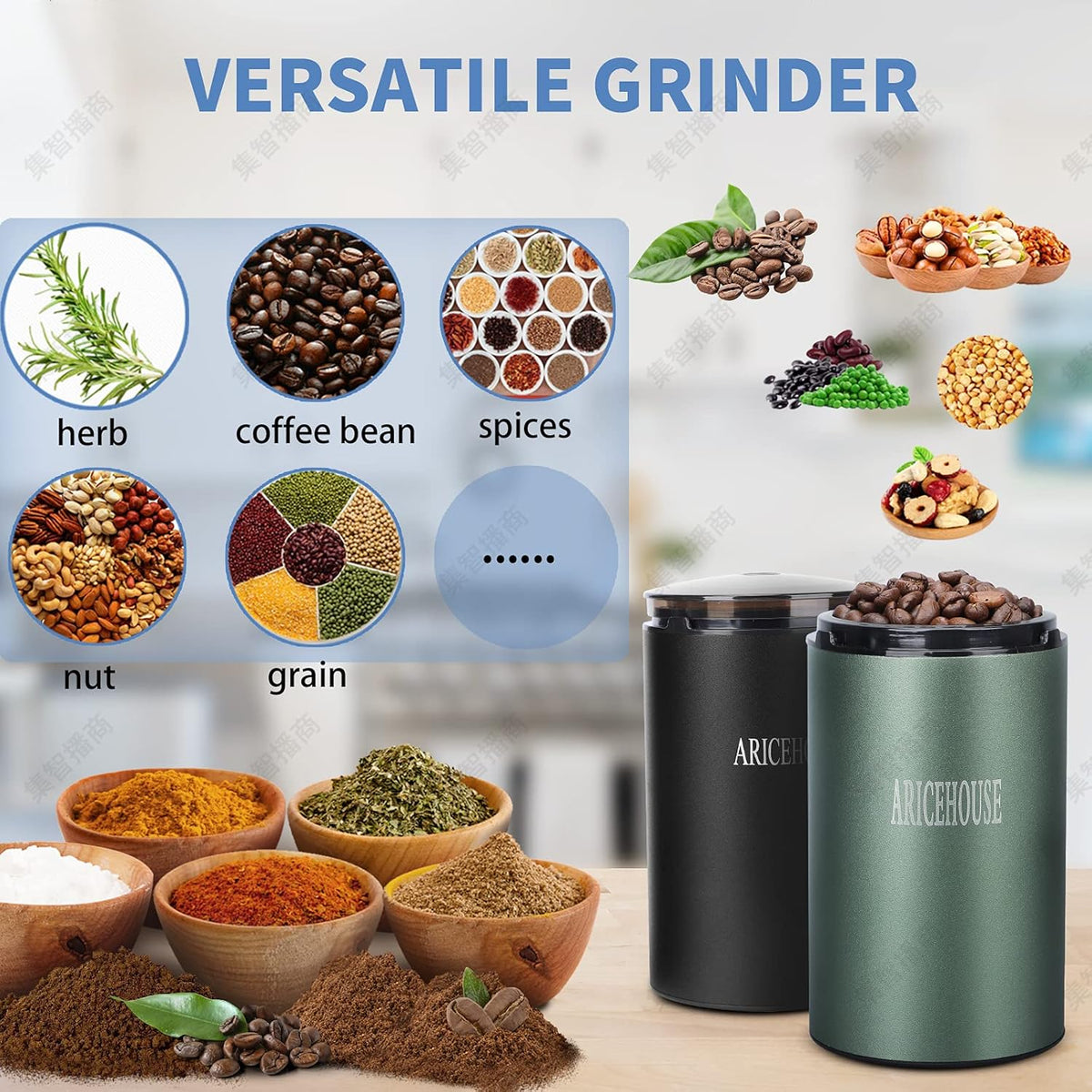 Black Electric Herb Grinder with Stainless Steel Blade, Pack of 2 L23343
