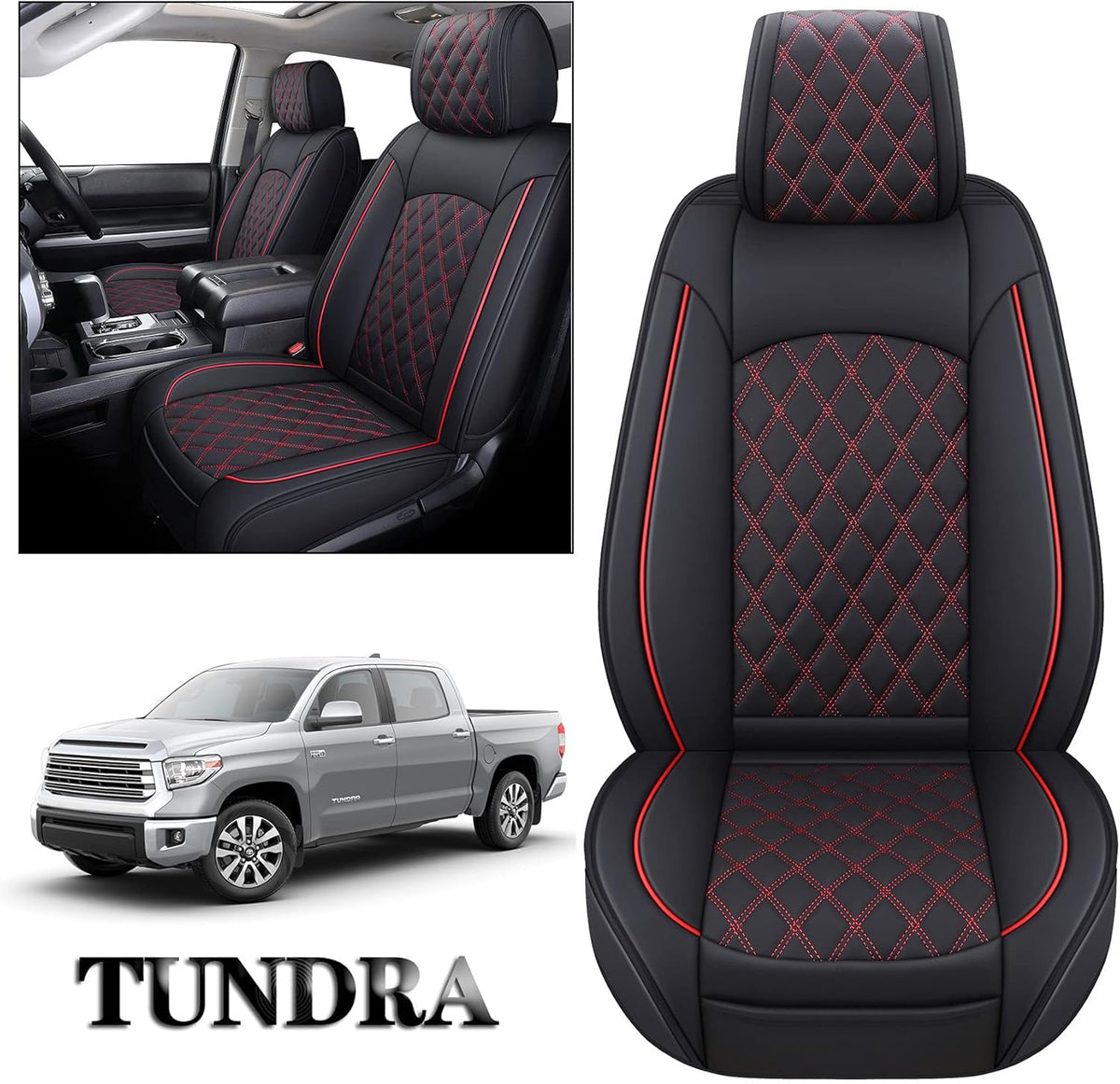 Black Leather Seat Covers for Toyota Tundra Crewmax Double Cab Split Bench 40/60 5 PCS Full Set T9924