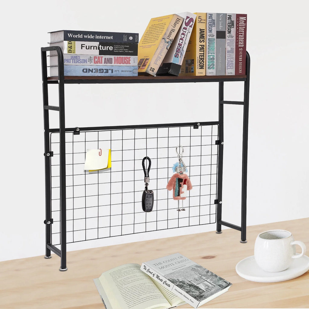 Black Bookshelf with Grid Desk Storage Shelf I5074