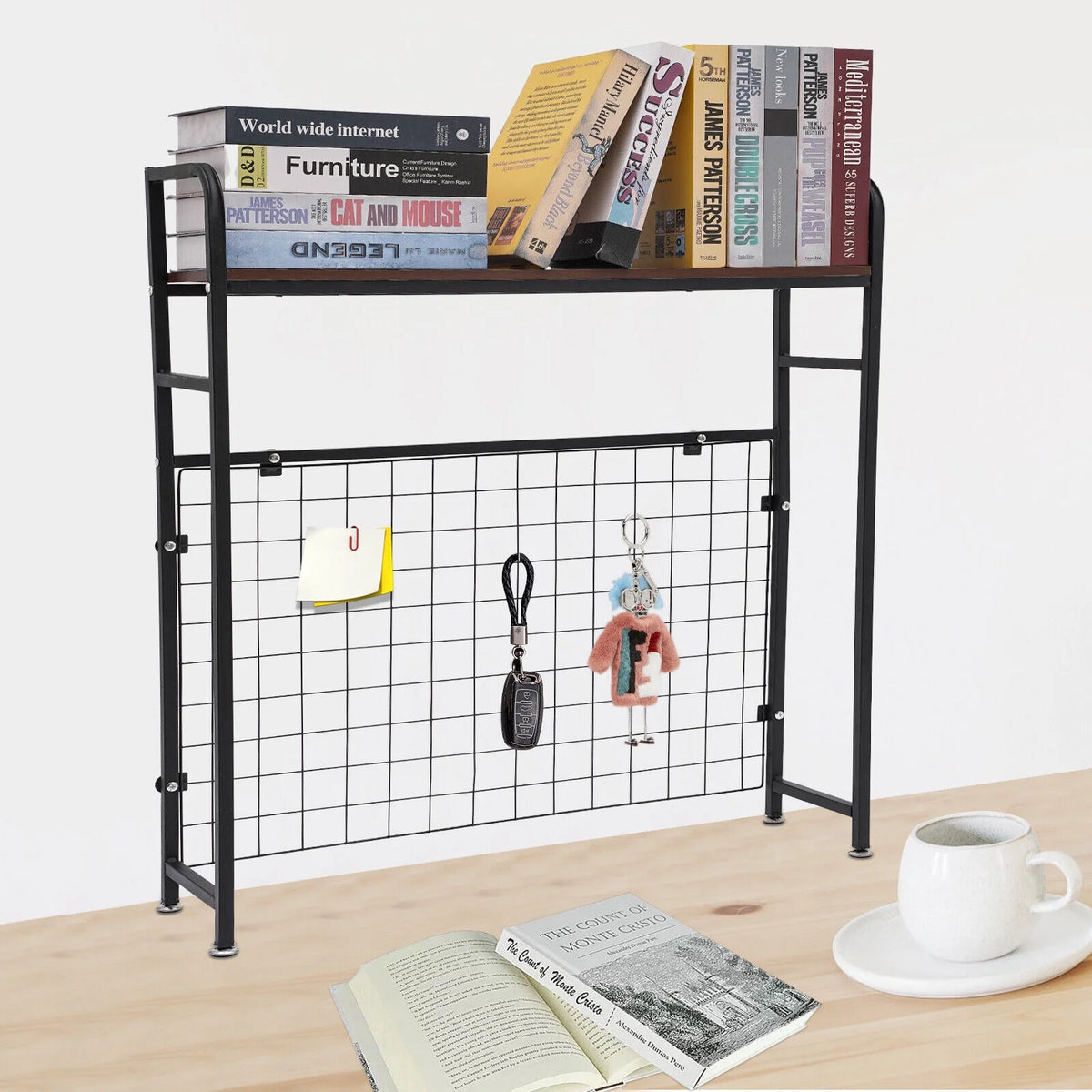 Black Bookshelf with Grid Desk Storage Shelf I5074