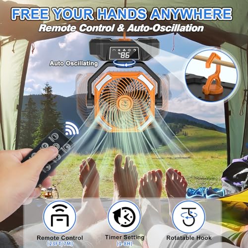 20000mAh Rechargeable Battery Powered Camping Fan with LED Lantern E124