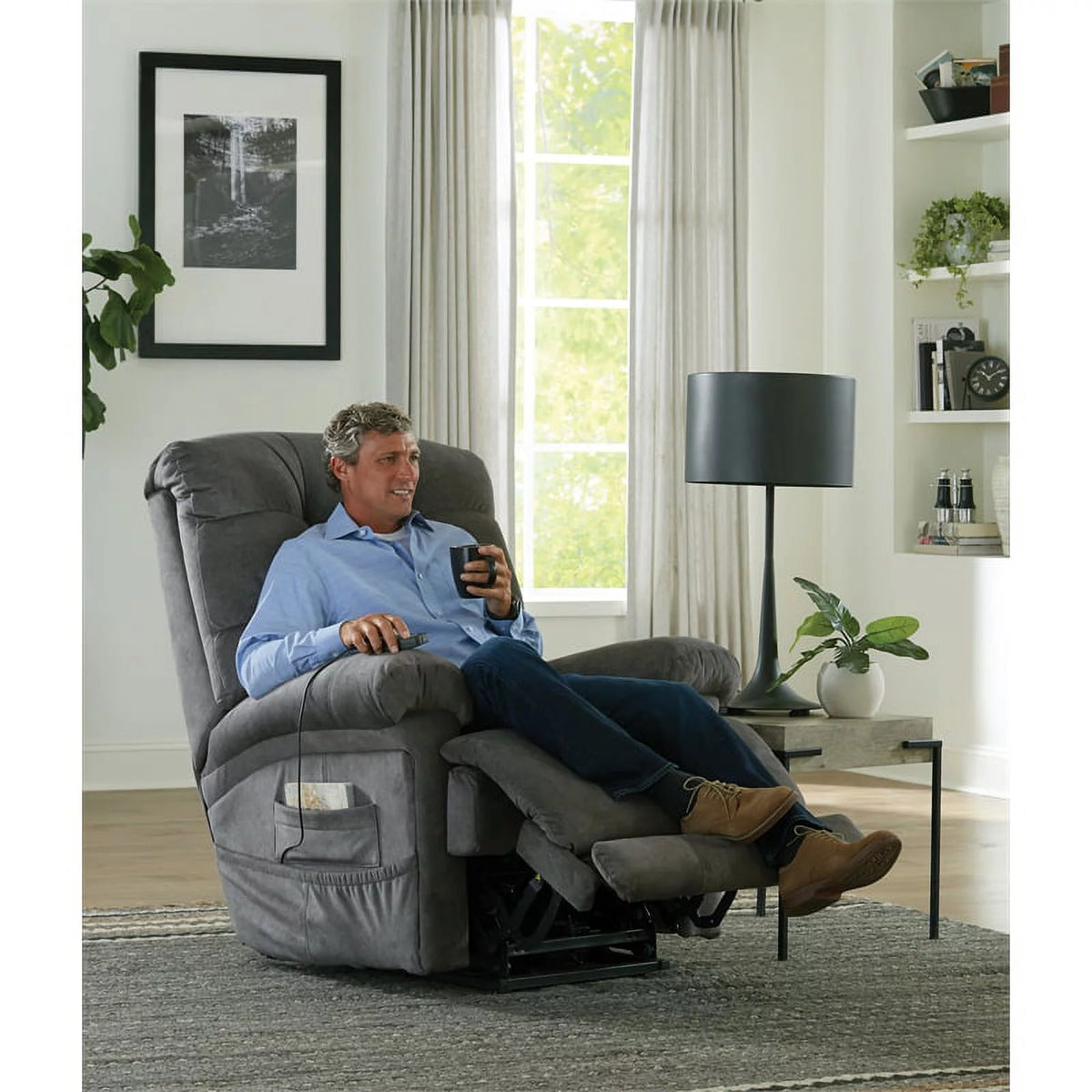 Gray Fabric Power Lift Recliner E825174
