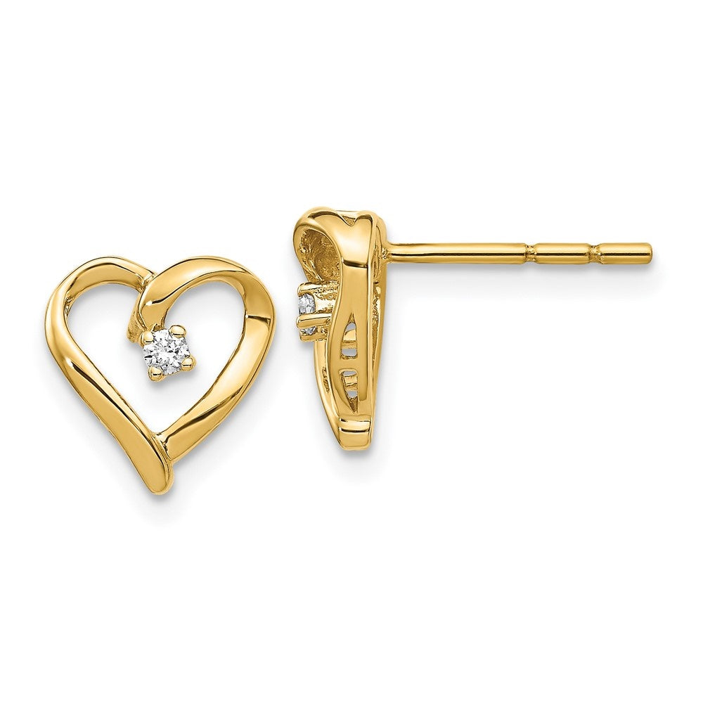 14k Yellow Gold Diamond Heart Stud Earrings L10884