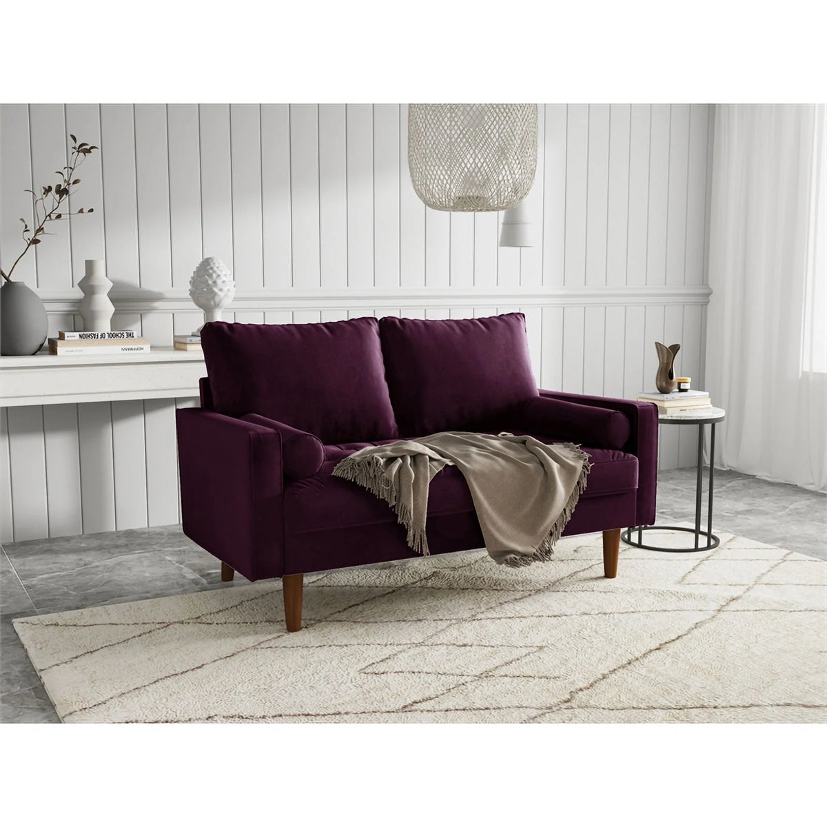 Purple Velvet Upholstered Loveseat A952