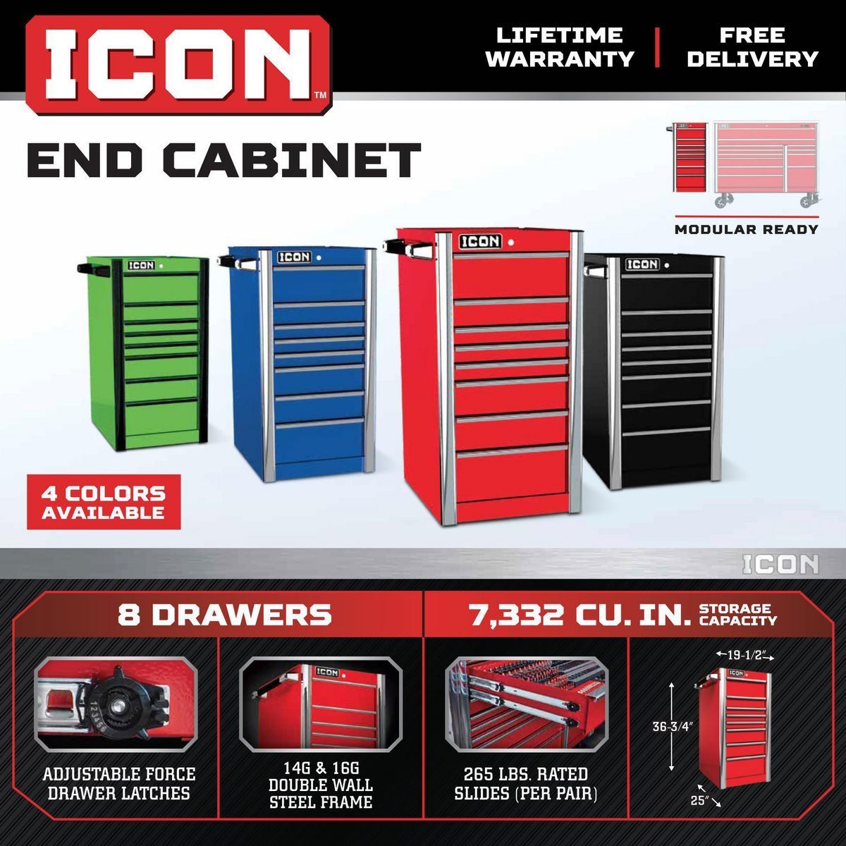 19 in. End Cab, Red K808025