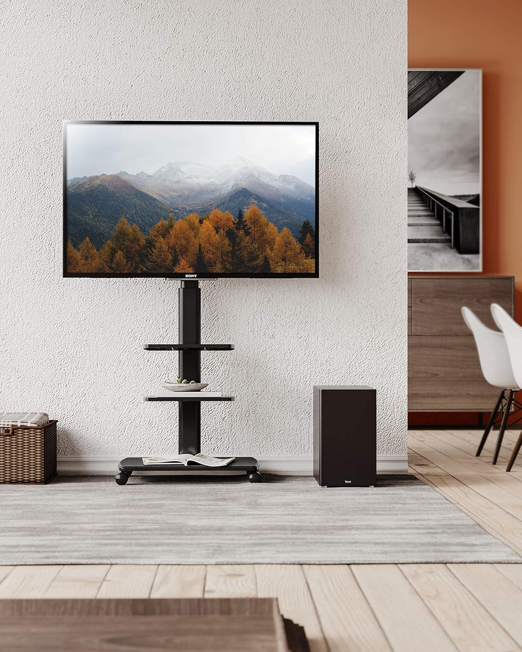 Black Rolling TV Stand for 32-65 Inch TVs C6133