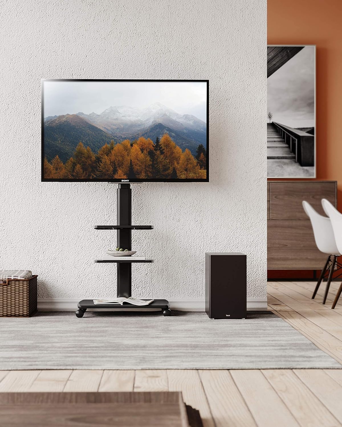 Black Rolling TV Stand for 32-65 Inch TVs C6133