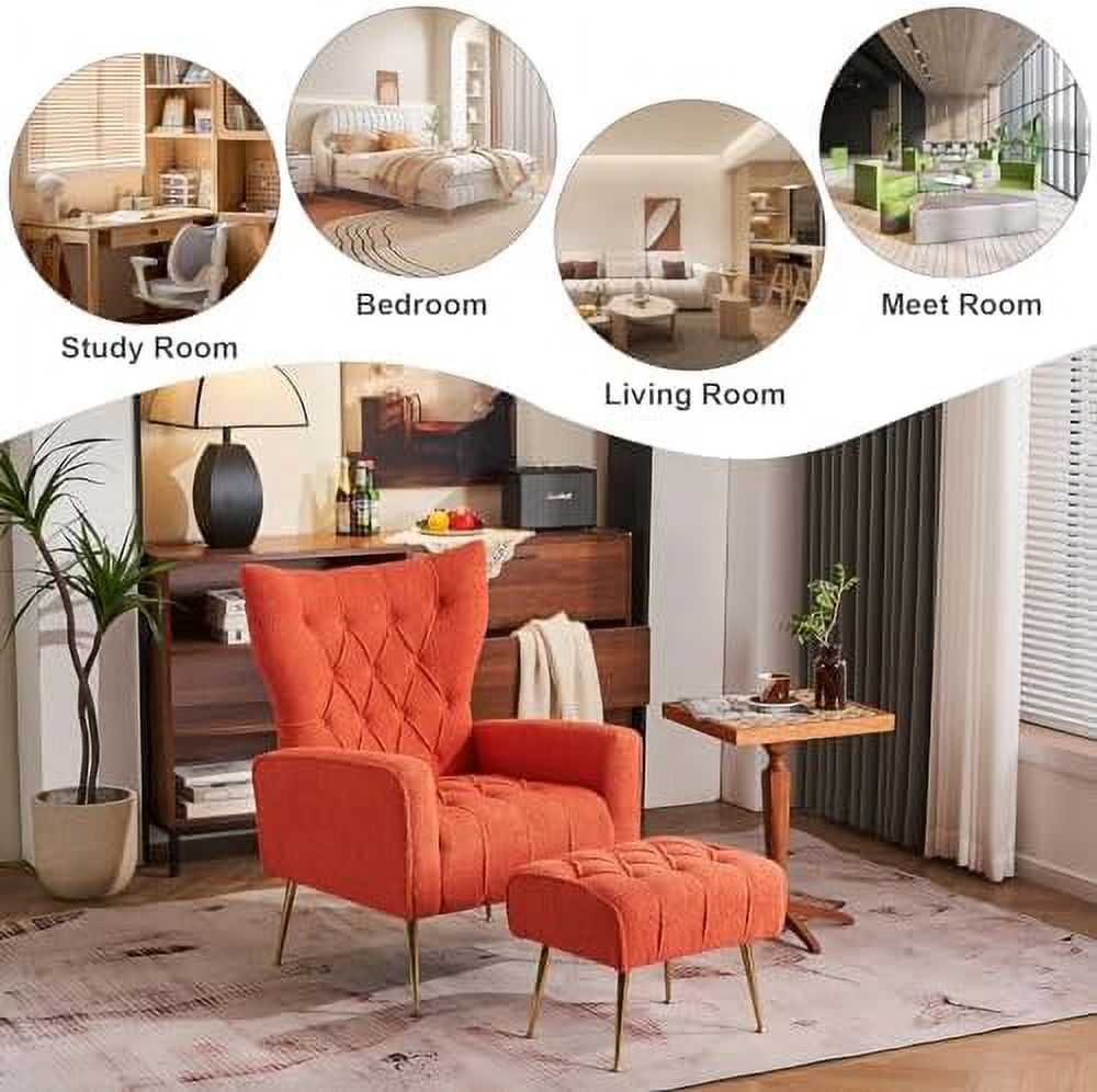 Velvet Accent Chair with Ottoman Button Tufted Armchair G964042