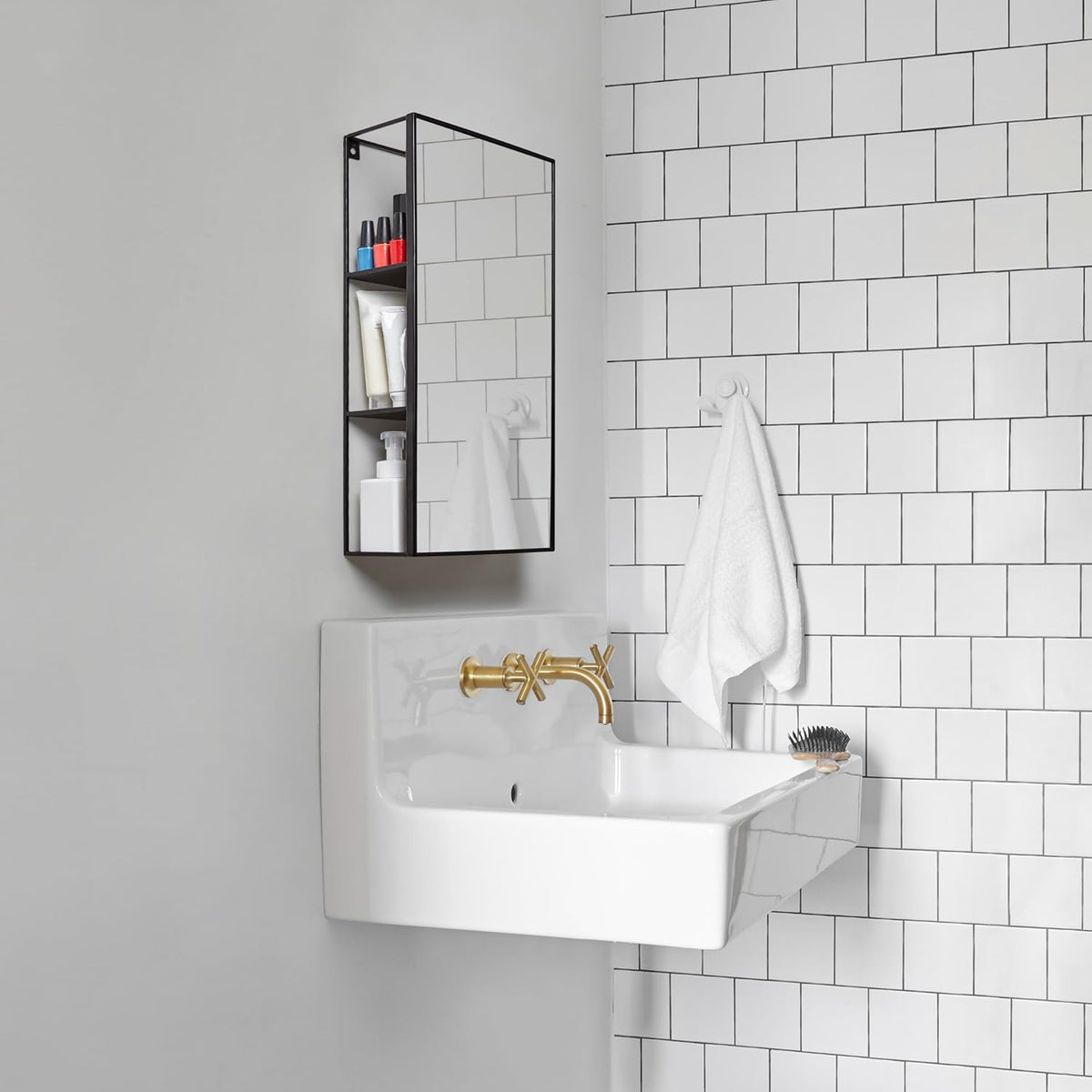 Black Metal Bathroom Mirror Storage Cabinet with 3 Shelves K63926