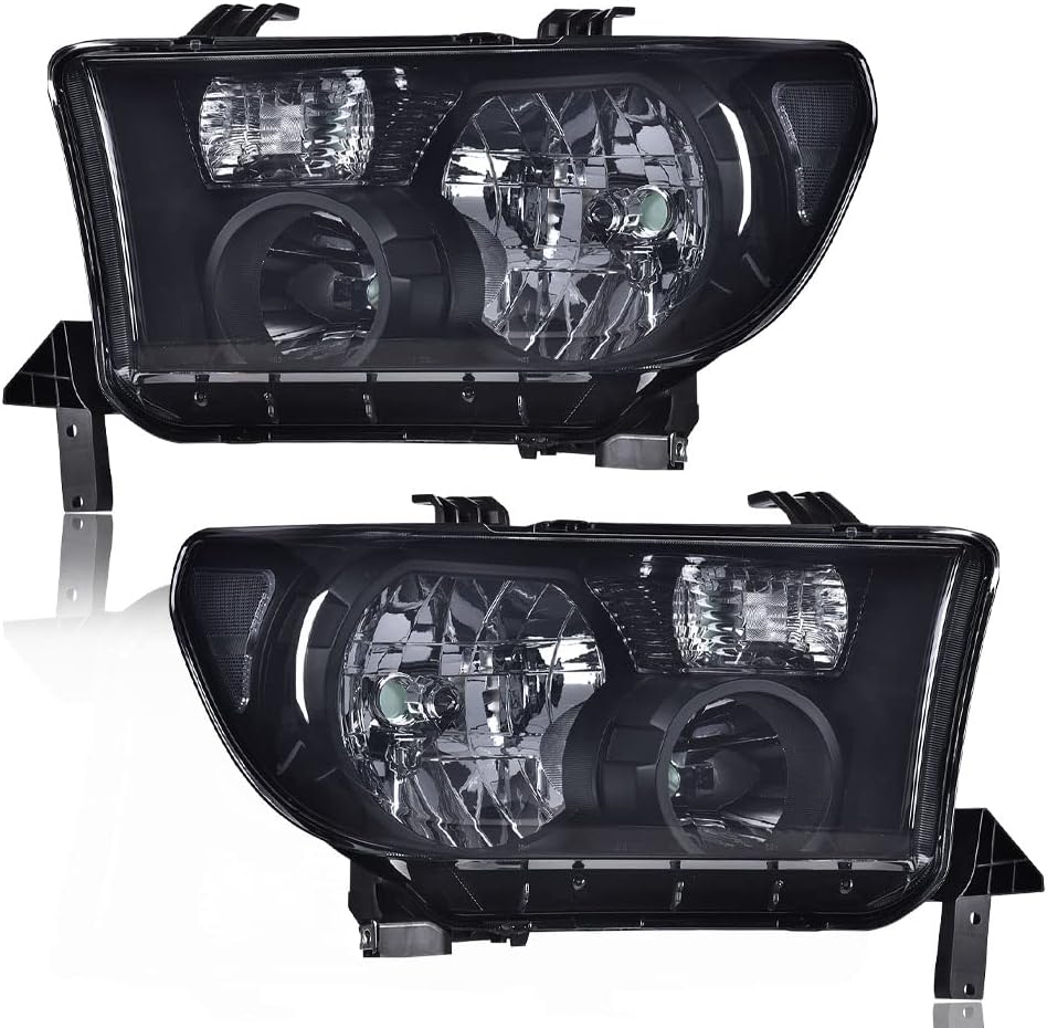 Headlights for 2007-2013 Toyota Tundra 2008-2017 Sequoia, Left+Right Clear Lens Chrome Housing Amber Reflector N55347