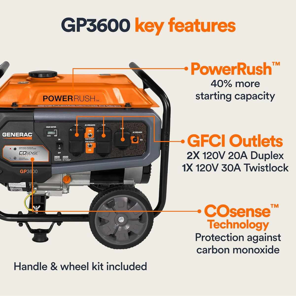 3,600-Watt Portable Generator Orange/Black V1235