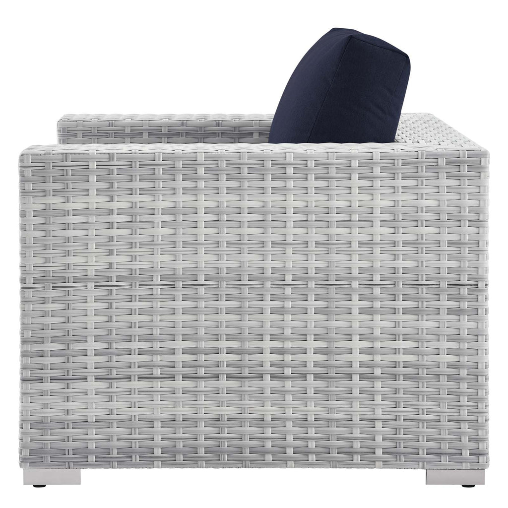 Lounge Sectional Sofa Chair Set, Rattan, Wicker, Light Grey Gray Blue Navy, Outdoor Patio Balcony Cafe Bistro Garden Furniture Hotel Hospitality C350
