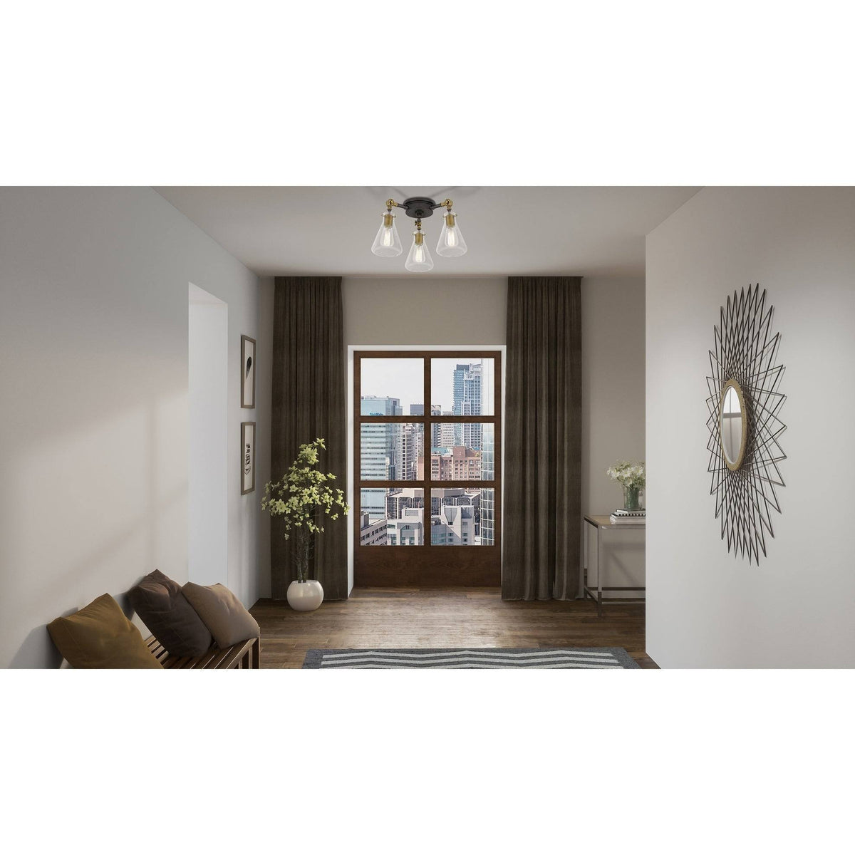 3 Light Semi-Flush Mount Western Bronze Q348054