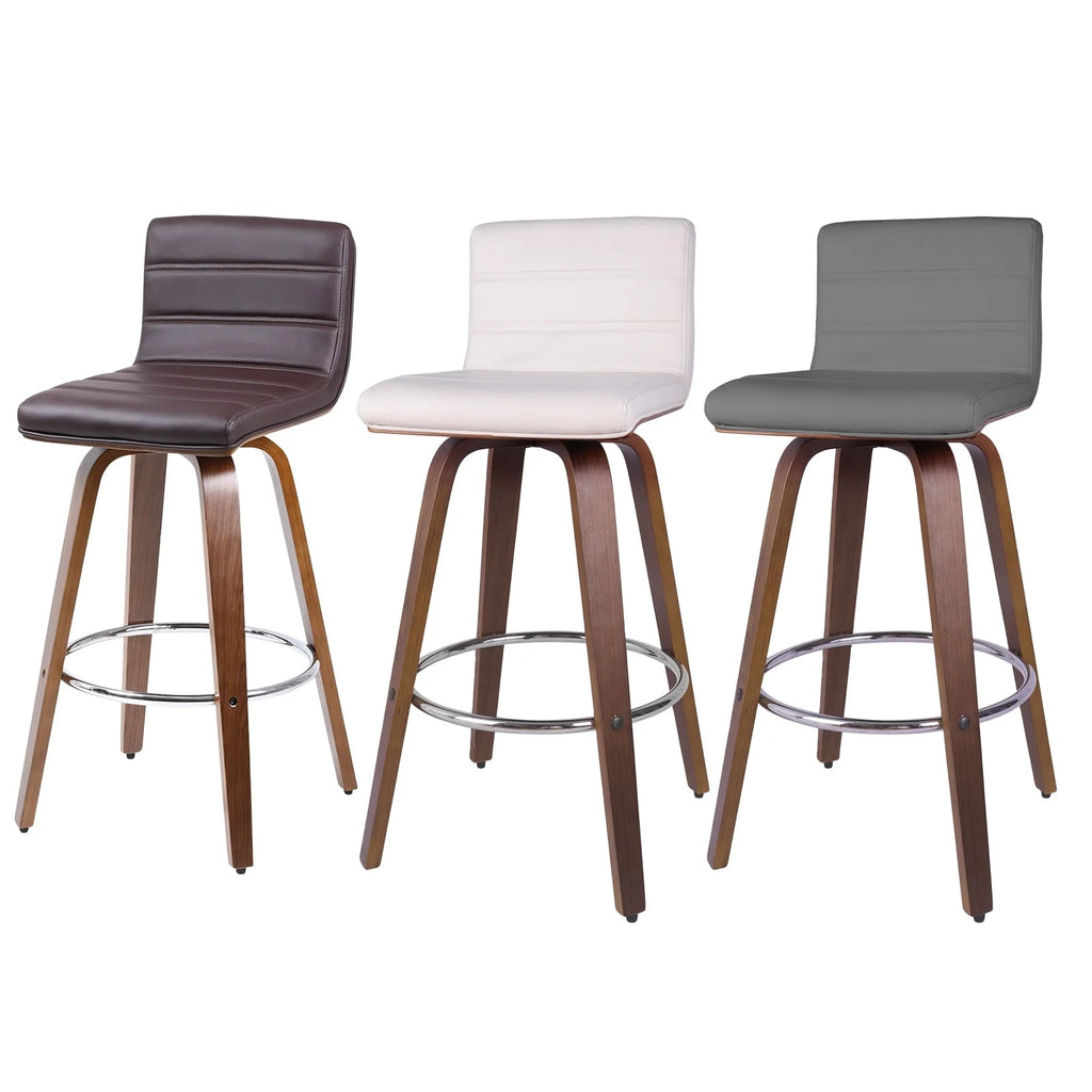 Grey PU Leather Swivel Barstool with Wood Legs O640