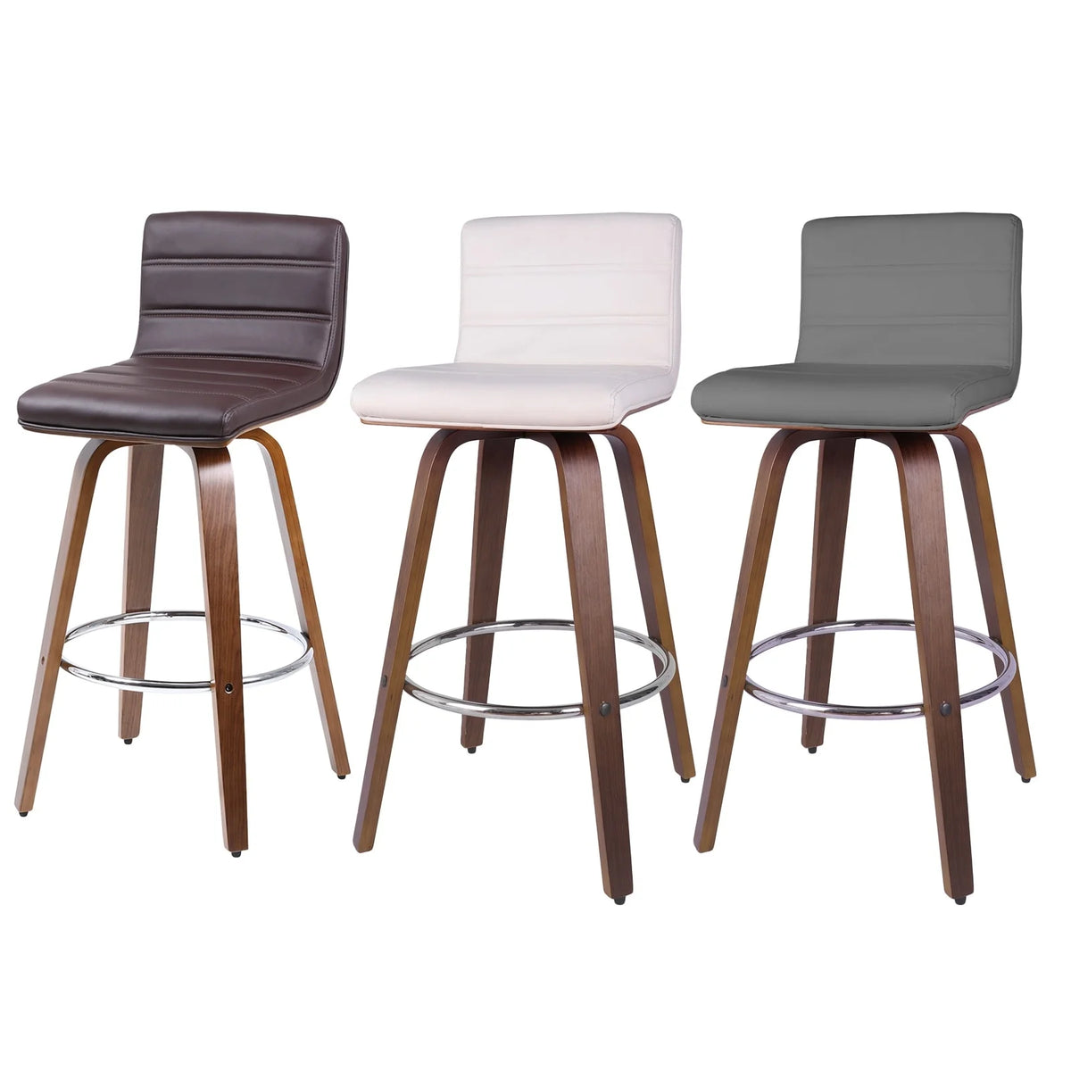 Grey PU Leather Swivel Barstool with Wood Legs O640