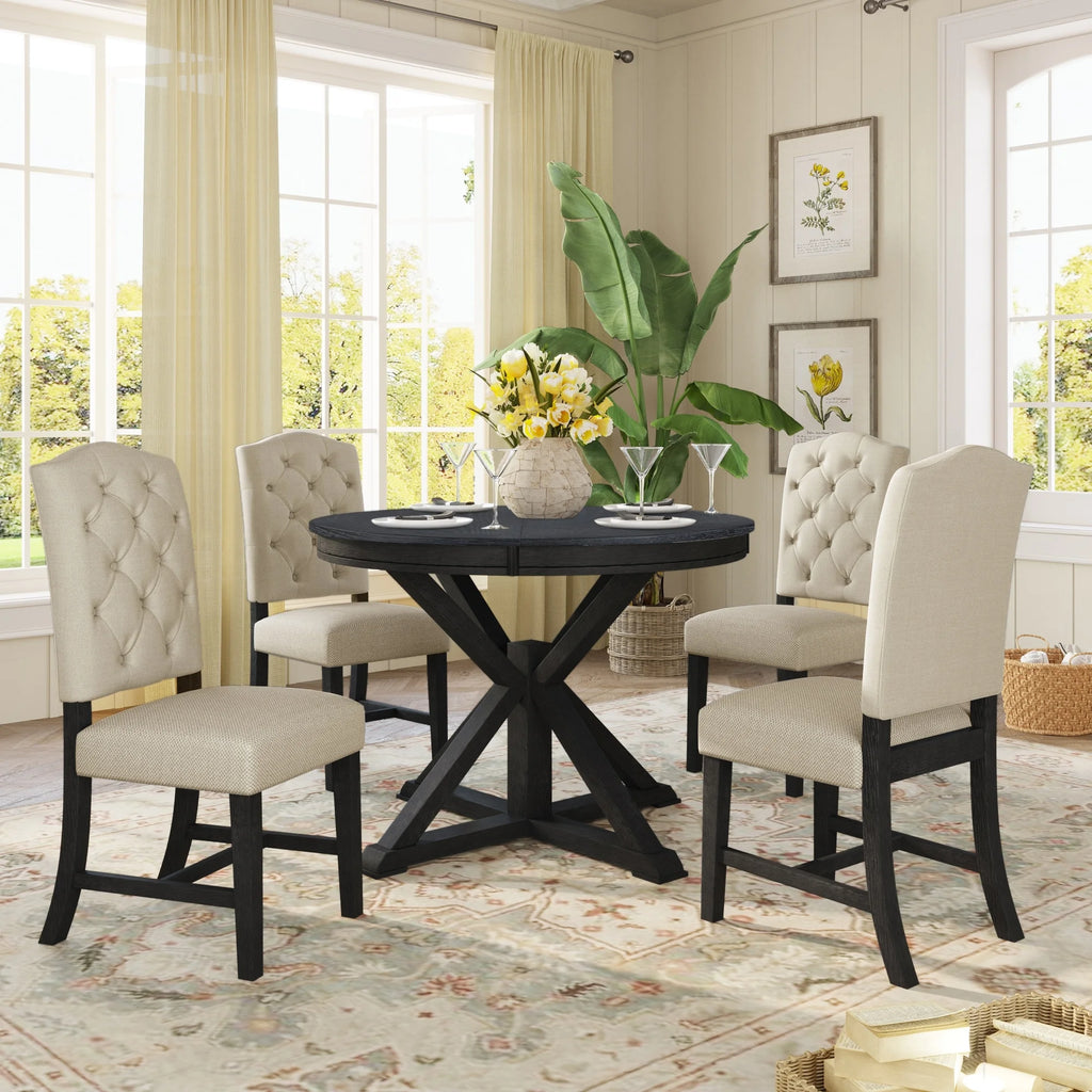 5-Piece Extendable Dining Table Set with Upholstered Chairs W715