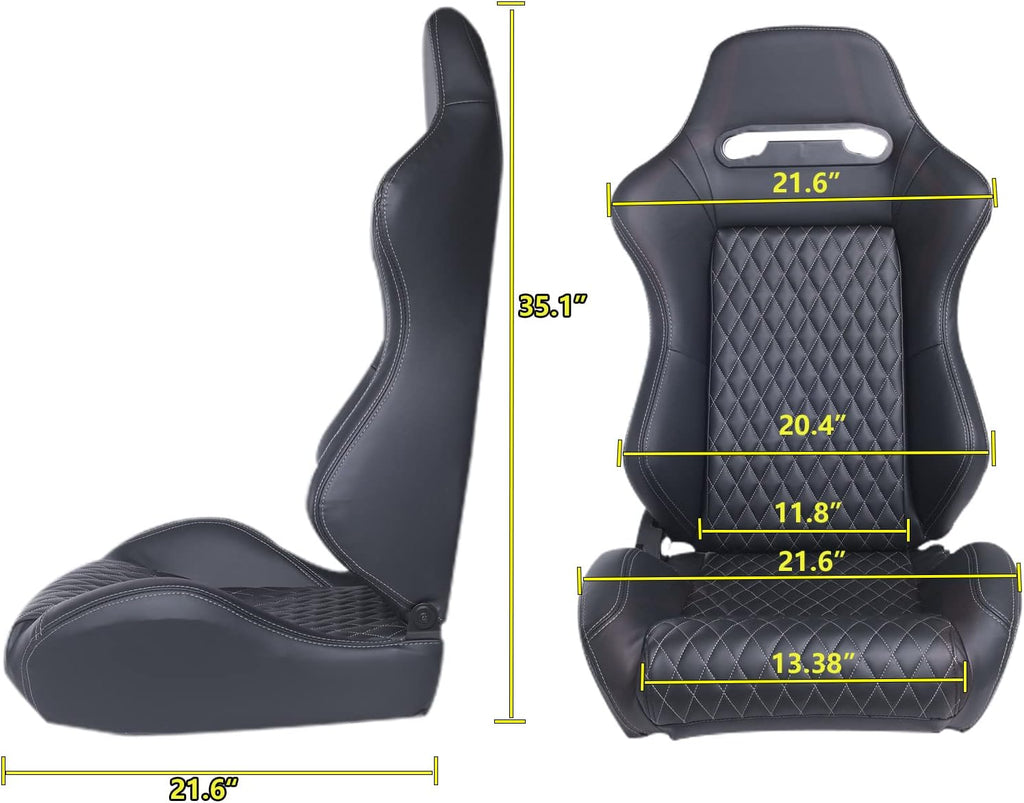 2PCS PVC Leather Racing Bucket Seats with Sliders (Black & White) T10977