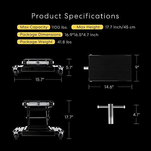 1100 Lbs Steel Wide Deck Motorcycle Lift Scissor Jack with Dolly and Hand Crank Black Y5679