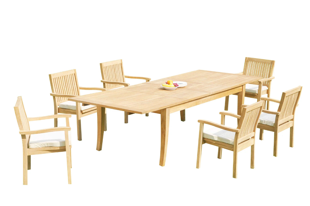 Grade-A Teak 7 Pc Dining Set with 6 Stacking Arm Chairs C135