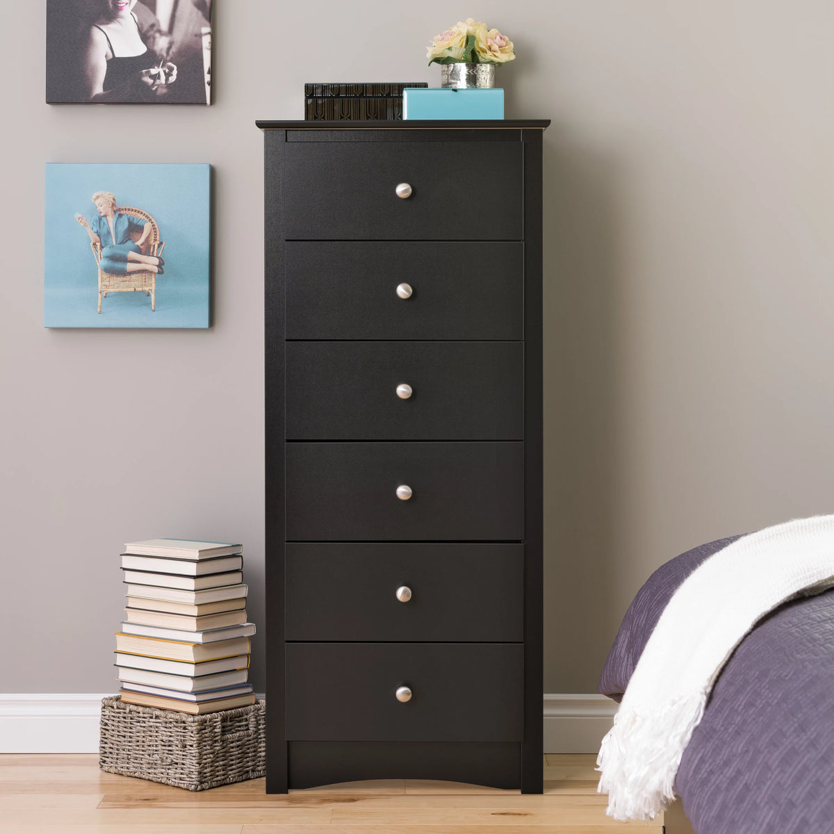 Black 6 Drawer Wooden Dresser X804